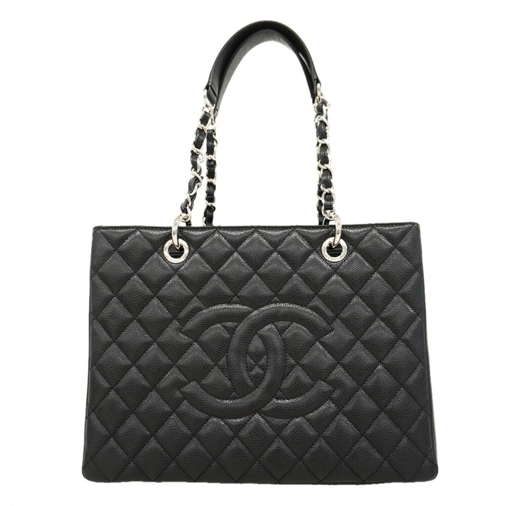 Chanel Tote Bag/Chain Tote, Matelassé Caviar Leather, Black, Women's